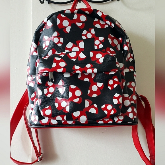 Disney Handbags - Disney Parks Minnie Mouse Bows Mini Backpack Red Black Travel Bag